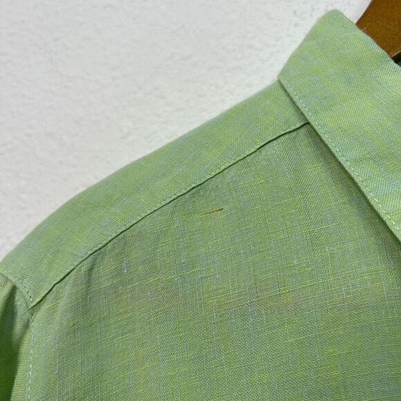 LL Bean Women’s Green 100% Linen 3/4 Sleeve Button Up Top Size L - Picture 7 of 14